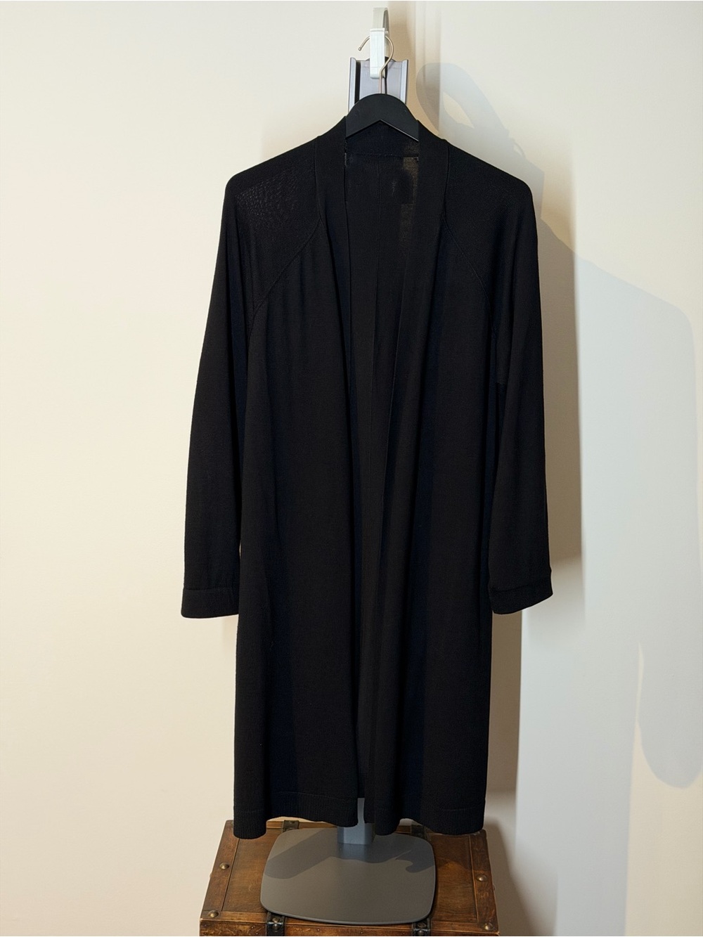 Black Open-Front Long Cardigan Robe for Women